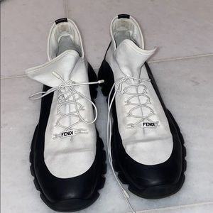 Fendi black and white fabric sneakers rubber soles